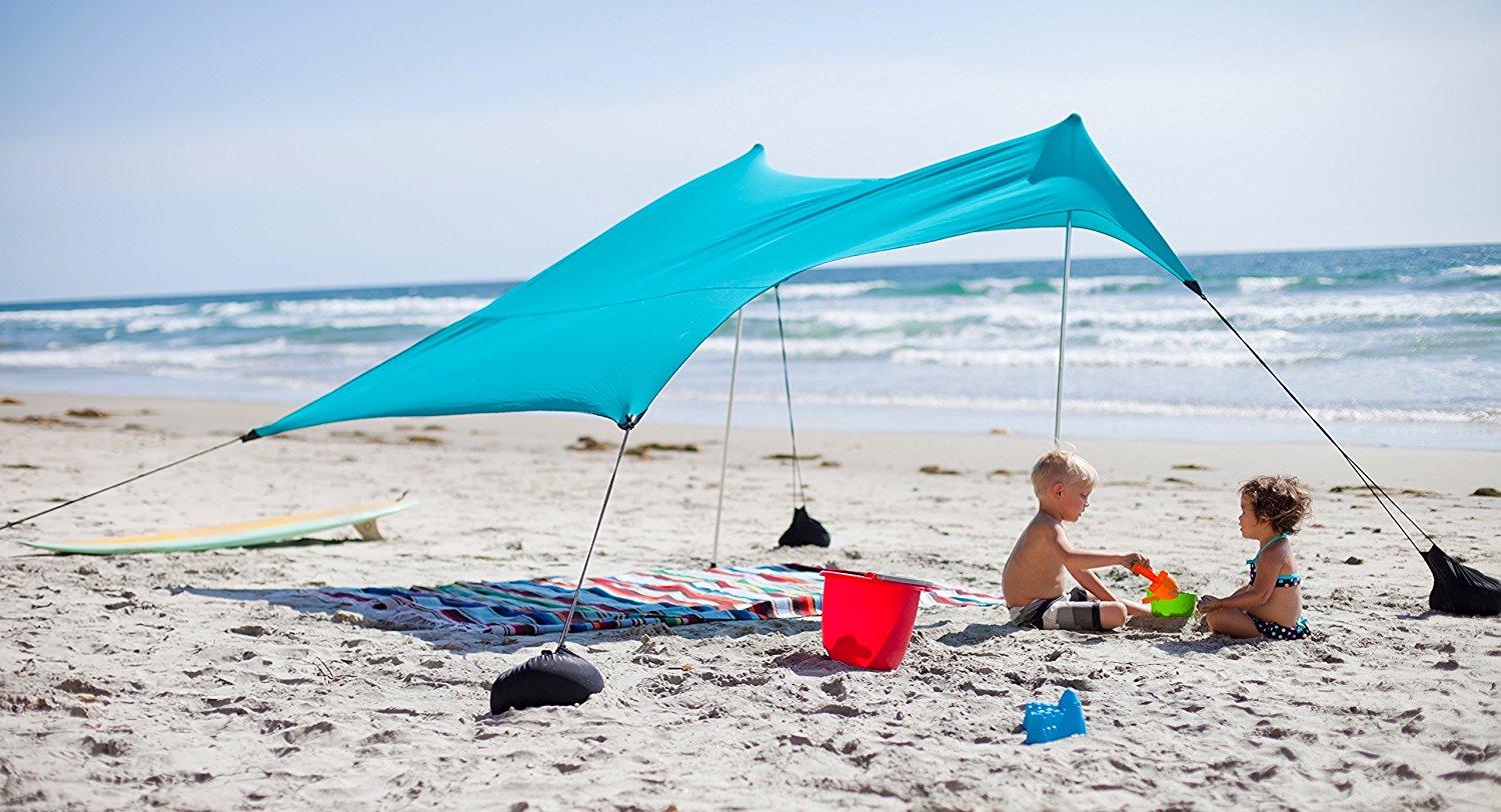 XISHUAI Tenda da Spiaggia con Ancoraggio a Sabbia Portatile Parasole da Spiaggia 100% Lycra UPF50 Anti UV 2.1m x 2.1m 